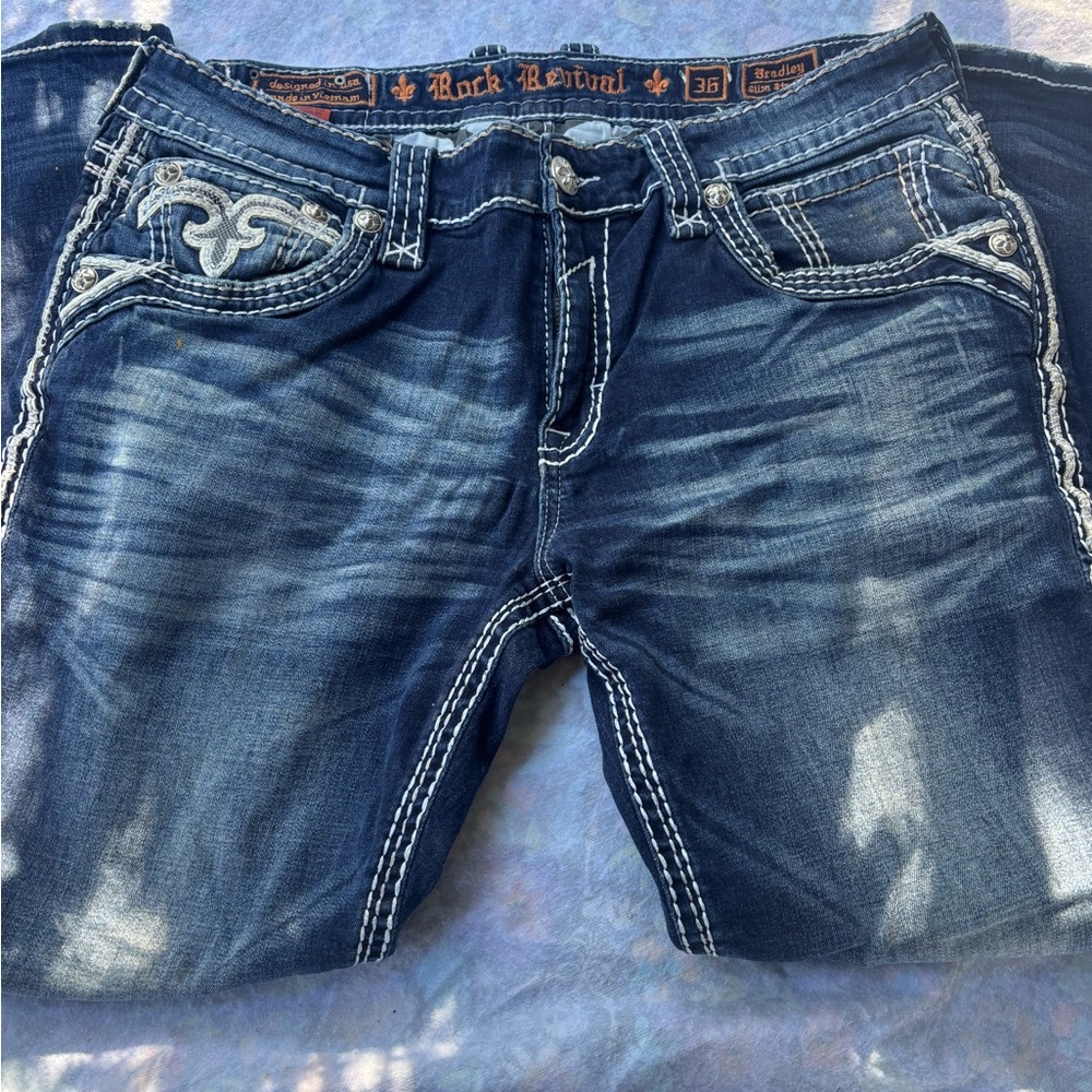 Rock Revival Dark Blue Denim with Orange Accents